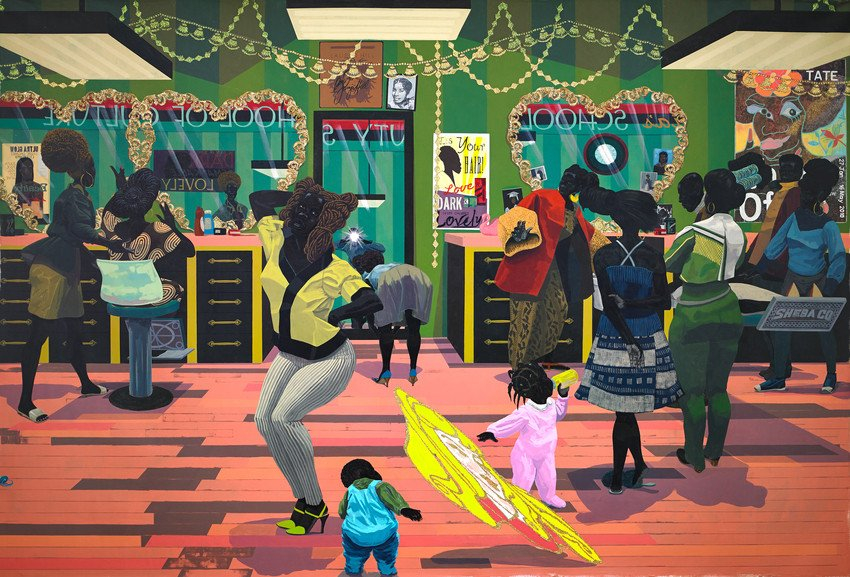 Kerry James Marshall, School of Beauty, School of Culture, 2012, acrylique et paillettes sur toile, 274, 3 x 401, 3 cm Birmingham Museum of Art. Courtesy Jack Shainman Gallery, New York. ©S. Pathasema.
